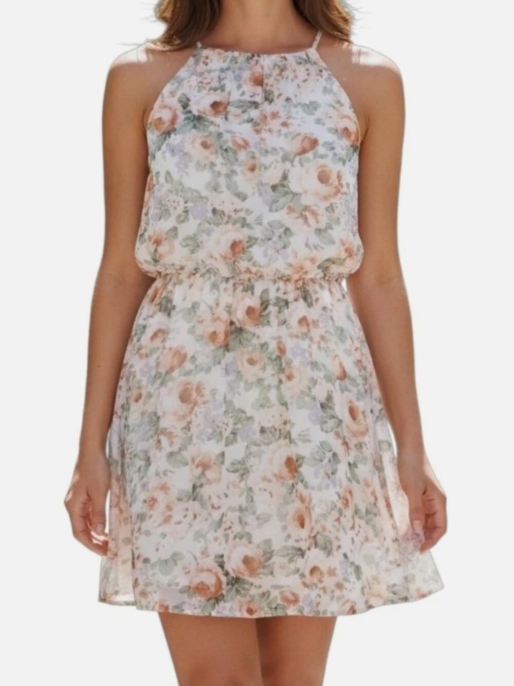 Guess Floral Chiffon Halter Dress - Picture 2 of 7